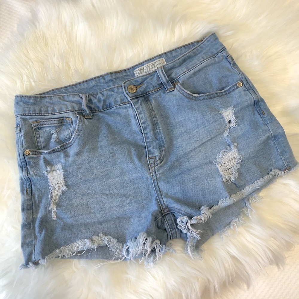 Papaya Distressed Jean Shorts